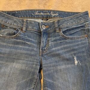 American Eagle Outfitters Medium Blue Flared Jeans with Light Distress